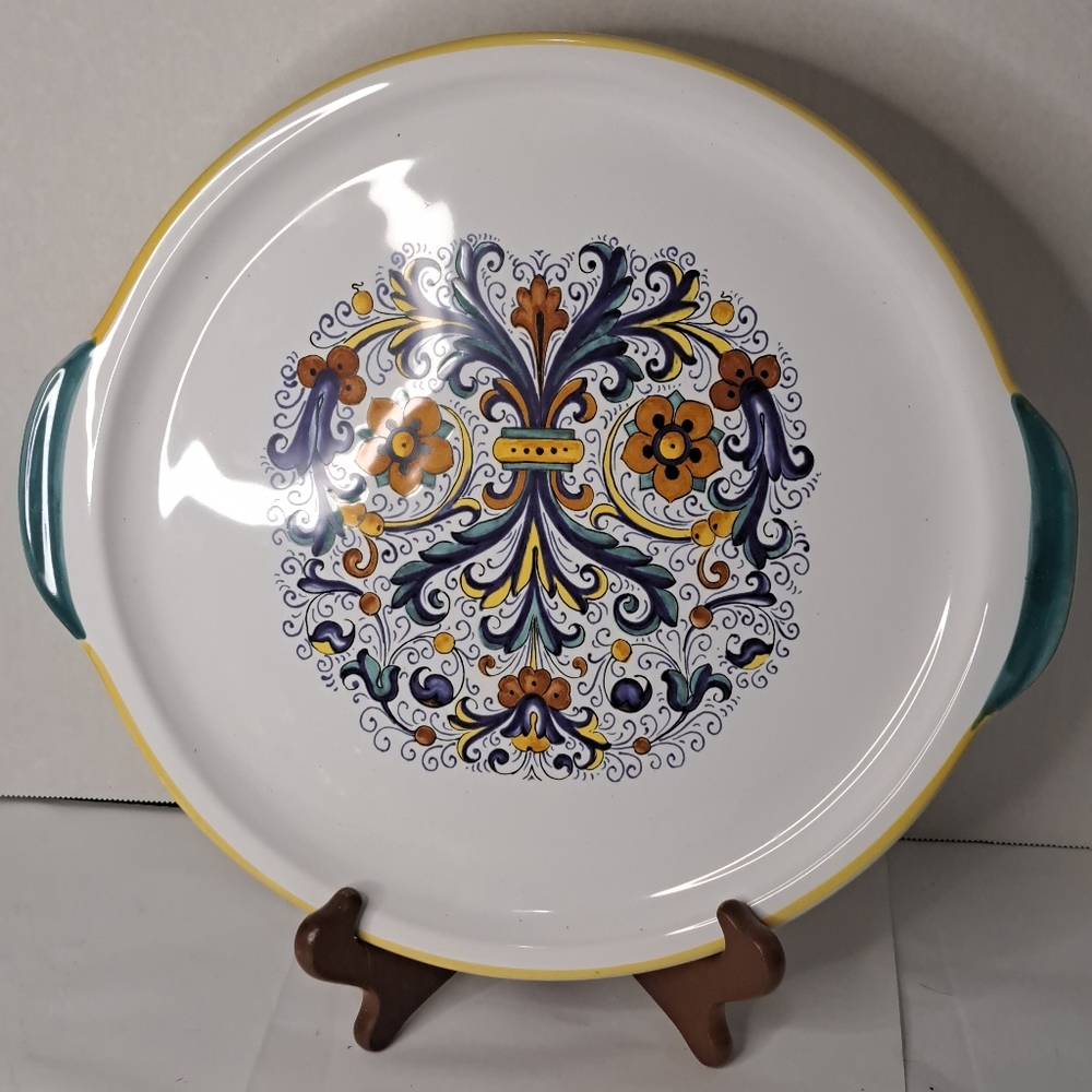 Nova Deruta Orange Flowers, Green leaves, Floral Spirals Ceramic.